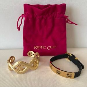 Rustic Cuff Gold Tone Bracelet Set of Two